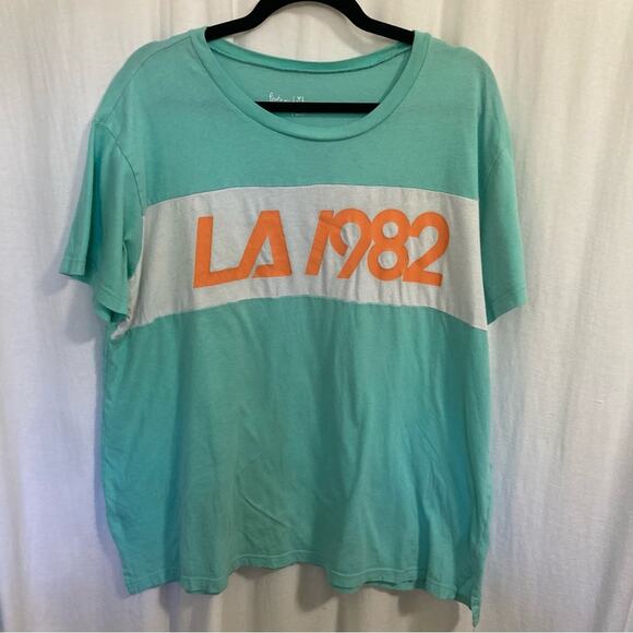 flirtitude retro aqua orange colorblock relaxed fit casual tee LA 1982 size XL - Picture 1 of 5